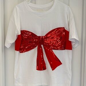 Kate Spade Red Sequin Bow Tee Shirt - Christmas - Sz Med - Worn Once